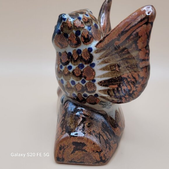 Vintage Owl On Branch Tonala Mexican Folk Art Ceramic Pottery Figurine - Picture 4 of 15